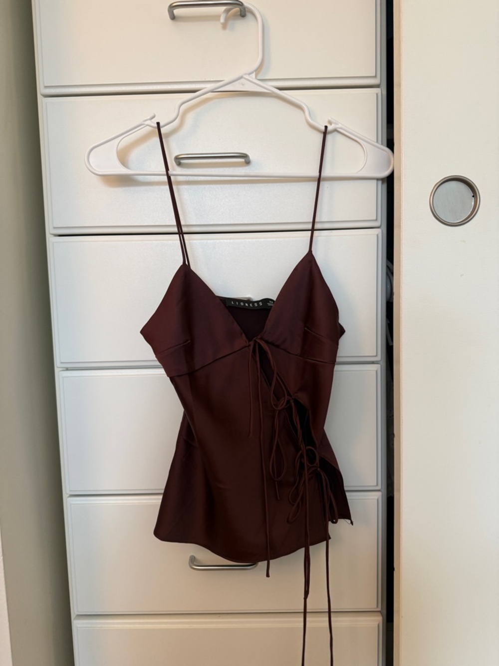 Lioness Chocolate Brown Satin Tie-Front Tank